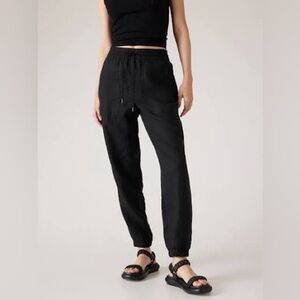Athleta Retreat Linen High Rise Jogger Black sz Med TALL Lightweight Pants